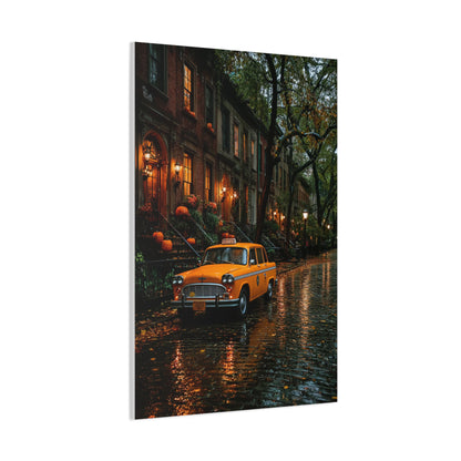 Rainy Autumn Brownstone Street Wall Art & Canvas Print